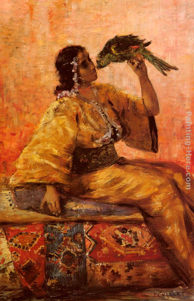 A Moroccan Beauty Holding A Parrot painting - Frantz Charlet A Moroccan Beauty Holding A Parrot art painting